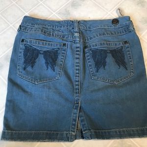 Free People Angel Wings Embroidered Back Pocket Denim Skirt